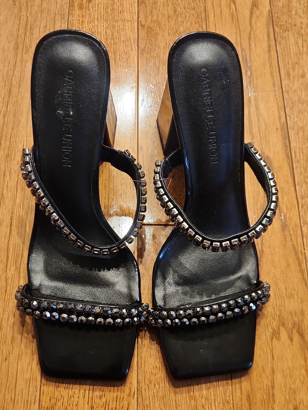 Gabrielle Union Black Crystal-Embellished Slide Heels Size 8.5